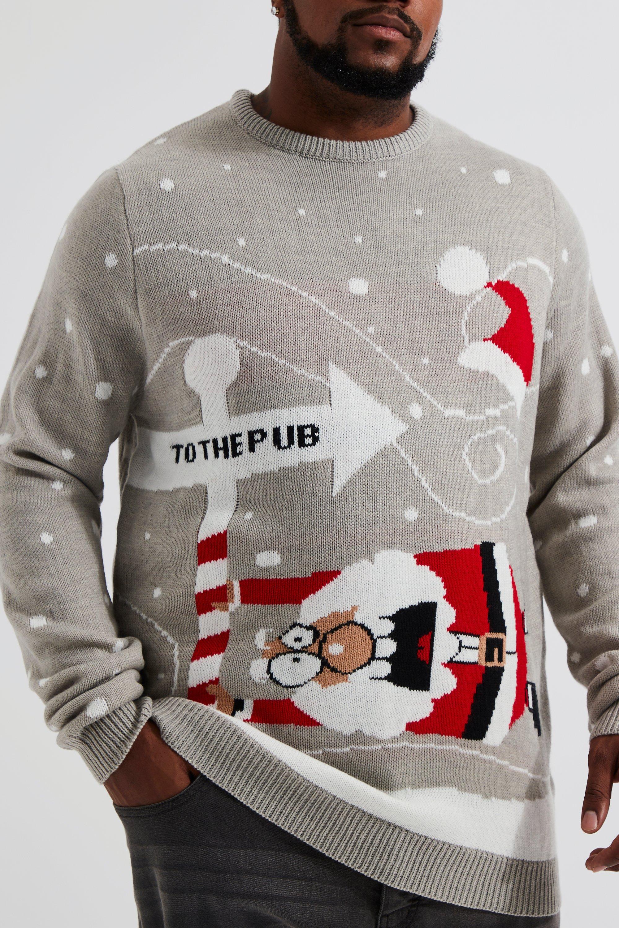 Grande taille Pull de Noel a slogan To The Pub